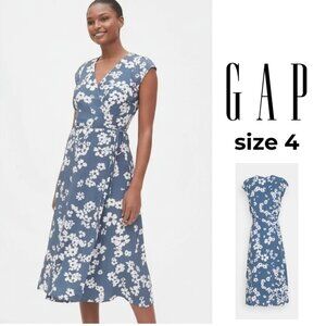 GAP Floral Blue and White Wrap Midi Dress